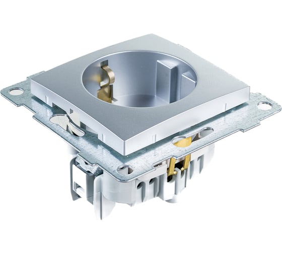 Розетка GUSI ELECTRIC Bravo 1-ой с/з с з/ш, СУ, 16А, 250В, серебро С10Р4-004