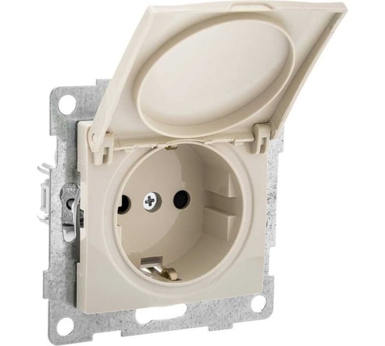 Розетка GUSI ELECTRIC Bravo 1-ой с/з с з/ш и крышкой, СУ, 16А, 250В, бежевый С10Р91-003