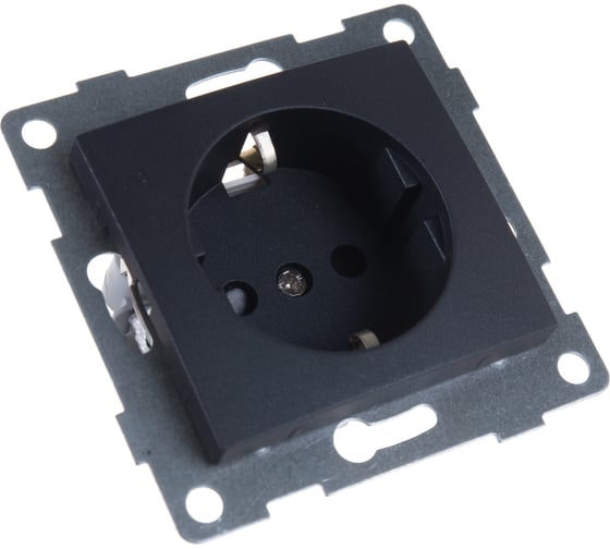 Розетка GUSI ELECTRIC Bravo 1-ой с/з с з/ш, СУ, 16А, 250В, графит С10Р4-010