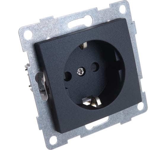 Розетка GUSI ELECTRIC Bravo 1-ой с/з с з/ш, СУ, 16А, 250В, графит С10Р4-010