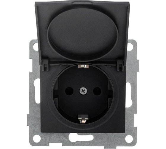 Розетка GUSI ELECTRIC Bravo 1-ой с/з с з/ш и крышкой, СУ, 16А, 250В, графит С10Р91-010