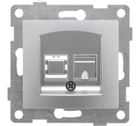 Телефонная розетка GUSI ELECTRIC Bravo RJ12, одинарная, СУ, серебро С10Т1-004