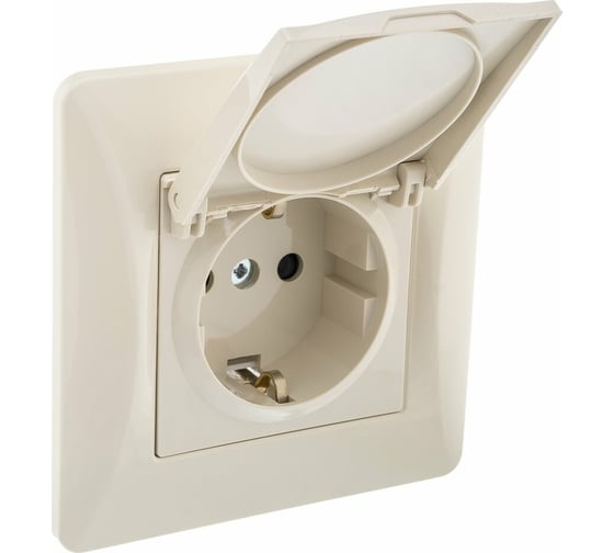 Розетка с крышкой GUSI ELECTRIC Ugra с БЗК, c ЗП, СУ, 16А, 250В, бежевый С11Р91-003-СБ