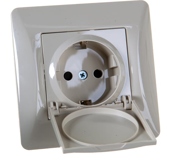 Розетка с крышкой GUSI ELECTRIC Ugra с БЗК, c ЗП, СУ, 16А, 250В, бежевый С11Р91-003-СБ