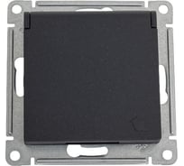 Механизм розетки Systeme Electric с заземлением Atlasdesign базальт со шторками, с крышкой, 16а, ip20, ATN001446