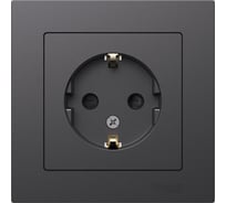 Розетка в сборе Systeme Electric Atlasdesign базальт с заземлением, со шторками, 16а, ATN001444