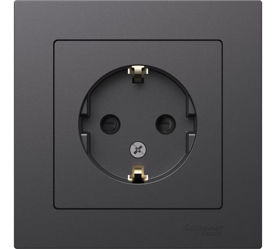 Розетка в сборе Systeme Electric Atlasdesign базальт с заземлением, со шторками, 16а, ATN001444