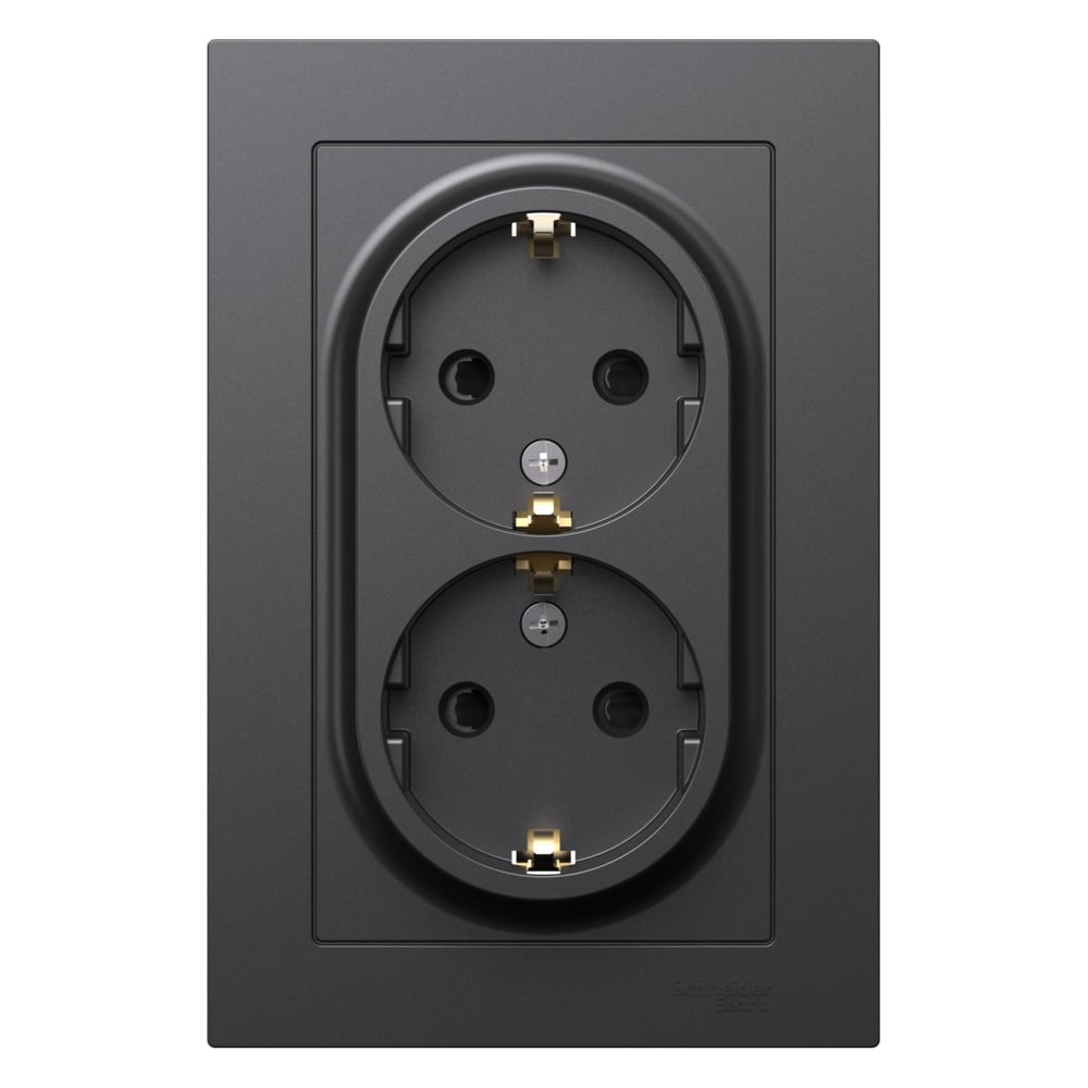 Двойная розетка в сборе Systeme Electric Atlasdesign базальт с ...
