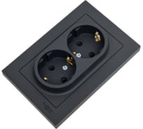 Двойная розетка в сборе Systeme Electric Atlasdesign базальт с заземлением со шторками, 16а, ATN001426