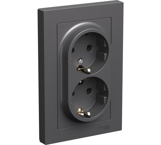 Двойная розетка в сборе Systeme Electric Atlasdesign базальт с заземлением, 16а, ATN001424