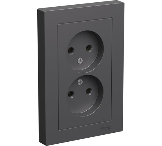Двойная розетка в сборе Systeme Electric Atlasdesign базальт без заземления,16а, ATN001420