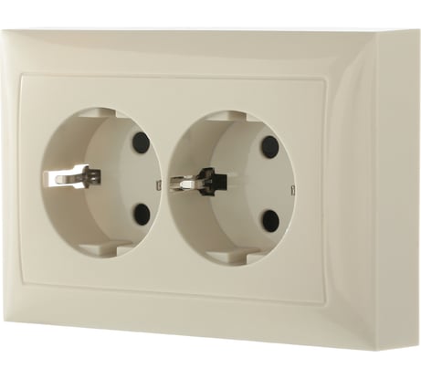 Двойная прямая розетка LK Studio с з/к, со шторками, бежевый 863701-1