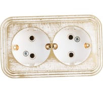 Розетка duwi о/п с з/к 2-местная серия Palazzo Vintage, белое золото патина 26437 8