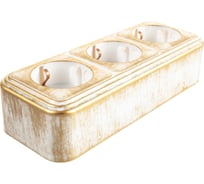 Розетка duwi о/п с з/к 3-местная серия Palazzo, белое золото патина 26439 2