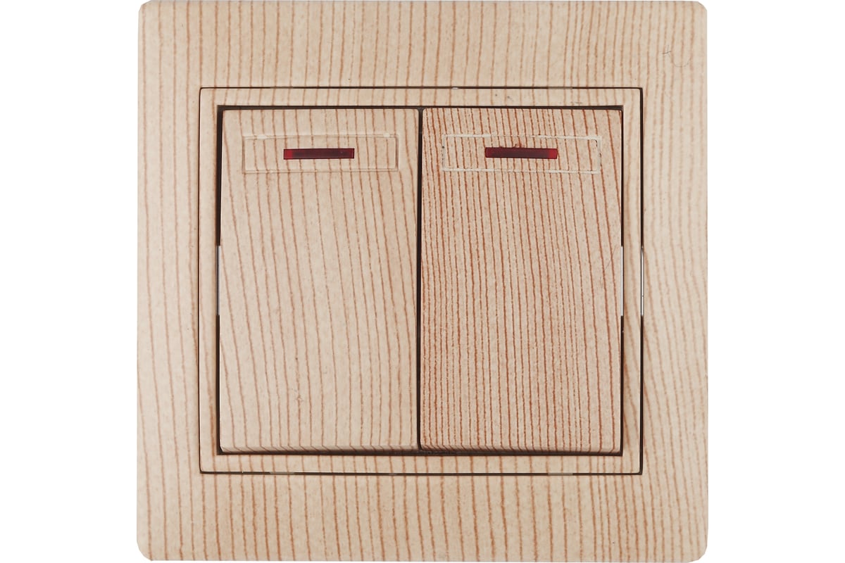 Двойной выключатель с подсветкой Intro 10А, 250В, IP20, СУ, Plano сосна ...