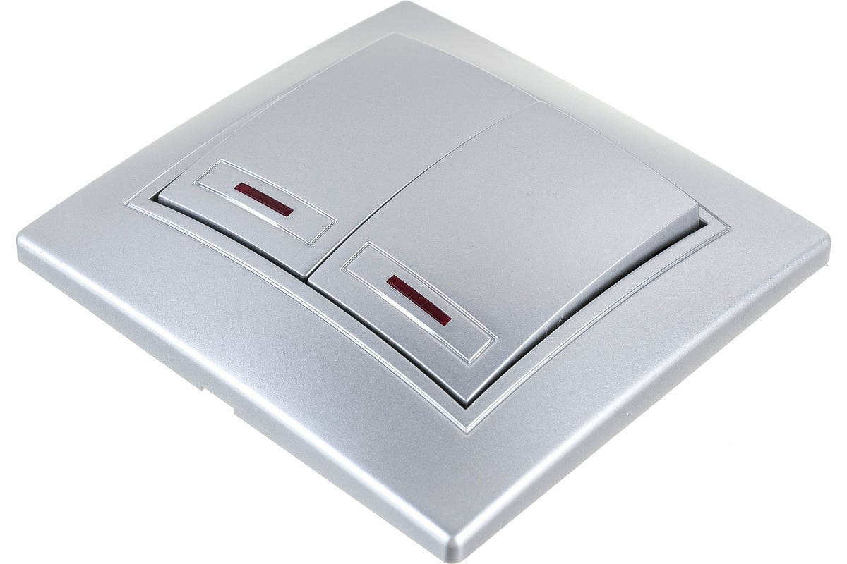 Двойной выключатель с подсветкой Intro 10А, 250В, IP20, СУ, Plano ...