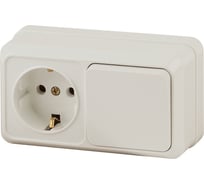 Горизонтальный блок: розетка+выключатель Intro 270102 10-16А 250В, IP20, ОУ, Quadro, слоновая кость Б0036150