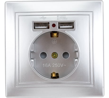Розетка+USB Intro 141003 IP20, СУ, Plano, алюминий Б0043249