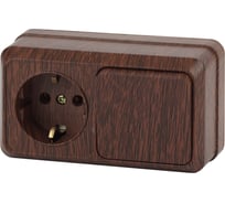 Горизонтальный блок: розетка+выключатель Intro 270110 10-16А 250В, IP20, ОУ, Quadro, венге Б0036151
