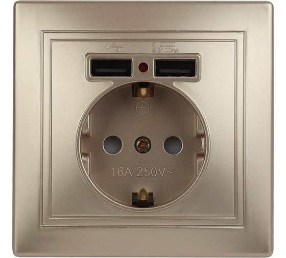 Розетка+USB Intro 141004 IP20, СУ, Plano, шампань Б0043250 1