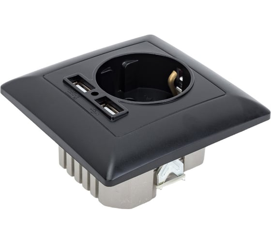 Розетка Intro 441005 PE Schuko со шторками, 16А, 250В 2хUSB, СУ, Solo, Б0043407