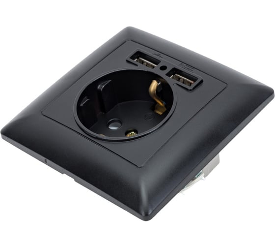 Розетка Intro 441005 PE Schuko со шторками, 16А, 250В 2хUSB, СУ, Solo, Б0043407