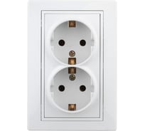 Розетка Intro 1Э20801 2х2PE Schuko со шторками, 16А, 250В, СУ, б.л., Plano Б0038833