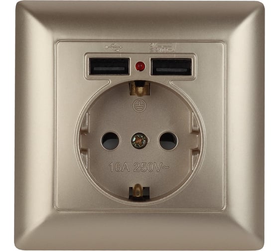 Розетка+USB Intro 441004 PE Schuko со шторками, 16А, 250В 2хUSB, СУ, Solo, Б0043406