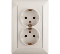 Розетка Intro 420502 2х2PE Schuko,16А, 250В, СУ, Solo, слоновая кость Б0043334