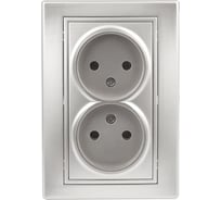 Розетка Intro 2х2P, 16А, 250В, IP20, СУ, Plano, алюминий Б0030066