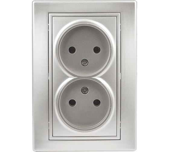 Розетка Intro 2х2P, 16А, 250В, IP20, СУ, Plano, алюминий Б0030066