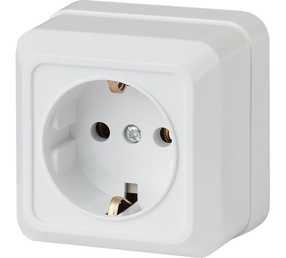 Розетка Intro 220201 2PE Schuko, 16А, 250В, IP20, ОУ, Quadro, белый Б0027649 1