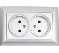 Розетка Intro 420403 2х2P, 16А, 250В, СУ, Solo, алюминий Б0043328