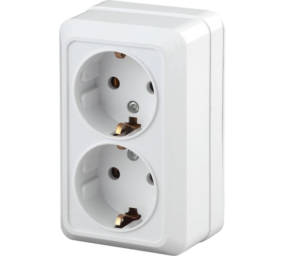 Розетка Intro 2Э20401 2х2PE Schuko, 16А, 250В, ОУ, б.м.п., Quadro, белый Б0038842 1