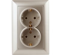 Розетка Intro 420504 2х2PE Schuko,16А, 250В, СУ, Solo, шампань Б0043336