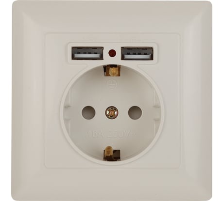 Розетка+USB Intro 441002 PE Schuko со шторками, 16А, 250В 2хUSB, СУ, Solo, Б0043404