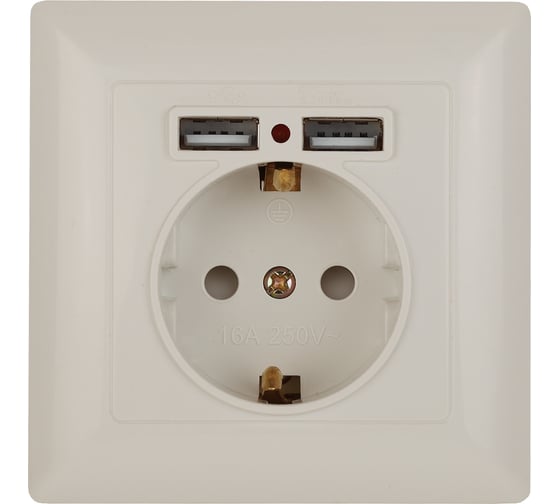 Розетка+USB Intro 441002 PE Schuko со шторками, 16А, 250В 2хUSB, СУ, Solo, Б0043404 1