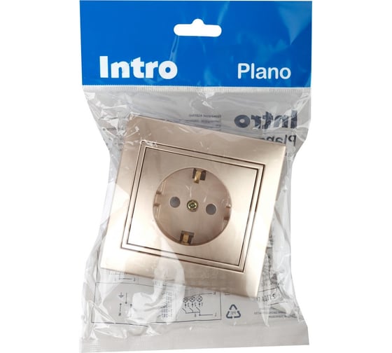 Розетка Intro 2P, 16А, 250В, IP20, СУ, Plano, шампань Б0030055