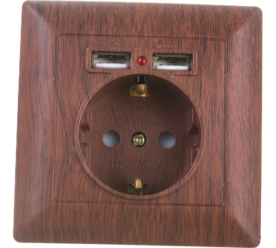 Розетка+USB Intro 441010 PE Schuko со шторками, 16А, 250В 2хUSB, СУ, Solo, Б0043408 1