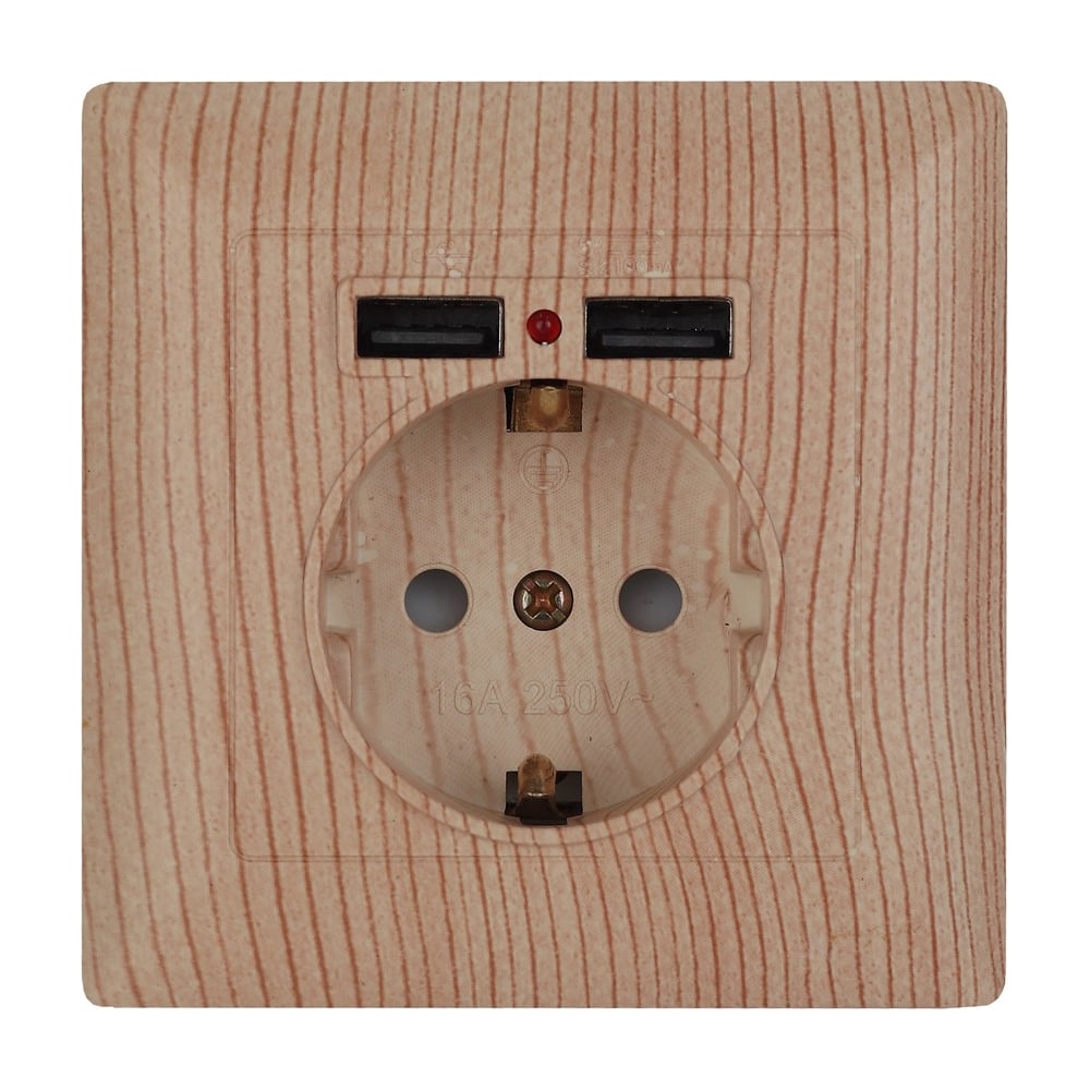 Розетка+USB Intro 441011 PE Schuko со шторками, 16А, 250В 2хUSB, СУ ...