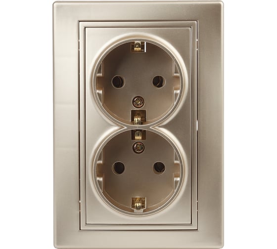 Розетка Intro 2х2P+E Schuko,16А, 250В, IP20, СУ, Plano, шампань Б0030071 1