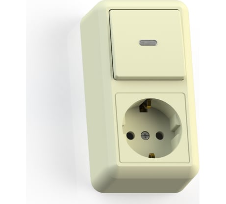 Комбинированный блок Кунцево-Электро ОПТИМА открытой установки, 1 клавиша, выключатель с подсветкой+розетка с з/к БКВР-432 с/к 8087