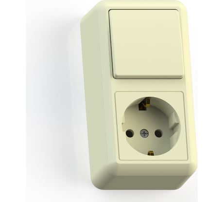 Комбинированный блок Кунцево-Электро ОПТИМА открытой установки, 1 клавиша, выключатель+розетка с з/к БКВР-405 с/к 8086