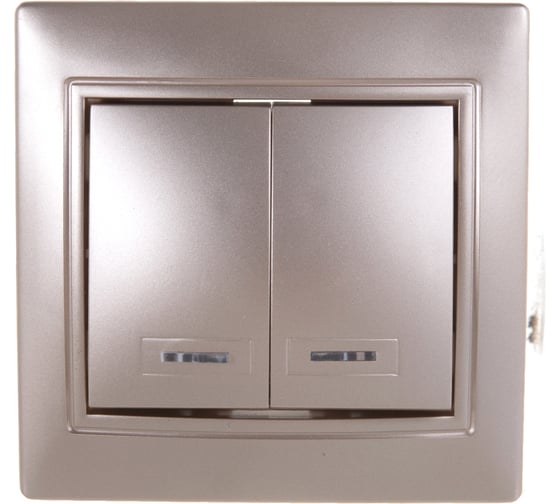 Выключатель Smartbuy 2-клавишный с индикатором 10А шампань, Венера SBE-01c-10-SW2-1-c