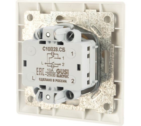 Двухклавишный выключатель GUSI ELECTRIC Bravo с индикатором, СУ, 10А, 250В, белый С10В28-001-СБ