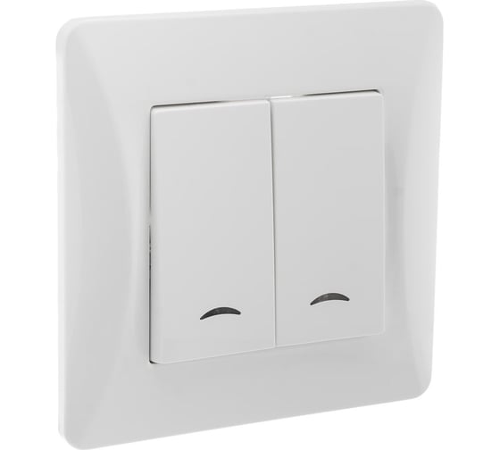 Двухклавишный выключатель GUSI ELECTRIC Ugra с индикатором, СУ, 10А, 250В, белый С11В28-001-СБ