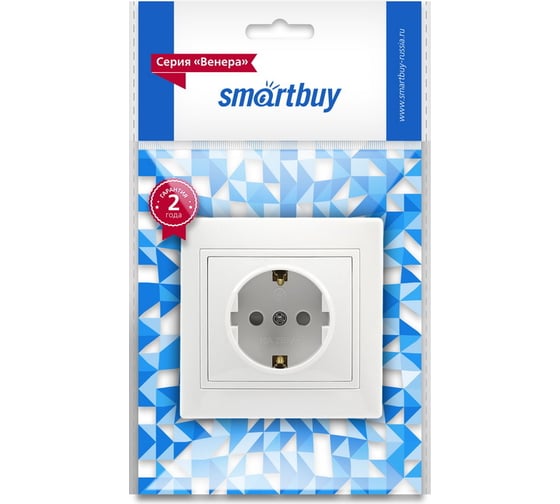 Розетка Smartbuy 1-местная с заземлением 16А белая с защитными шторками Марс SBE-02w-16-S1-1Z