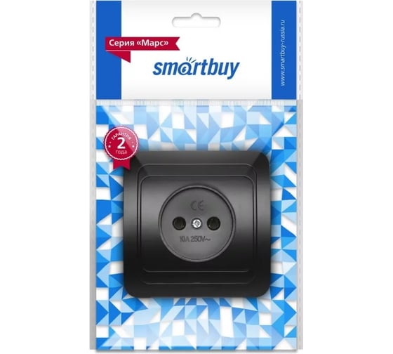 Розетка Smartbuy 1-местная без заземления 10А черная Марс SBE-02b-10-S1-N-c