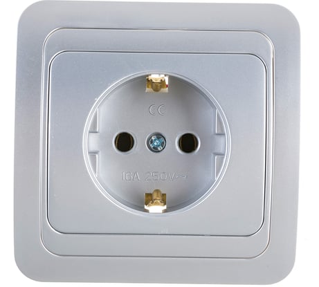 Розетка Smartbuy 1-местная с заземлением 16А серебро Марс SBE-02s-16-S1-Z-c
