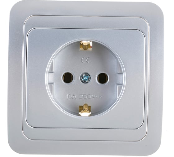 Розетка Smartbuy 1-местная с заземлением 16А серебро Марс SBE-02s-16-S1-Z-c 1